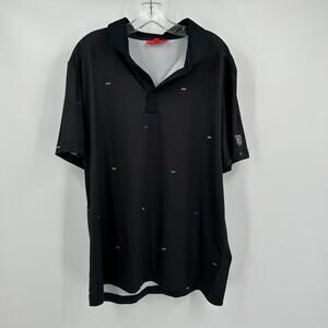 Redvanly Mens Golf Polo Size XL Black Performance Shirt Small Dragonfly Print